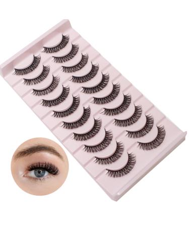 Buy Russian Strip Lashes | Wispy D Curl Faux Mink Eyelashes - 10 Pairs Natural Fluffy Look (12mm) - Buy Online on GoSupps.com
