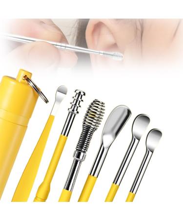 Earwax Cleaner Tool Set 2024 Upgrade Stainless Steel Ear Cleaner Sets Household Portable Manual Ear Wax Removal Kit for Men and Women /1457 Yellow 464895