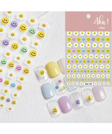 Smiley Face Nail Art Stickers Flowers Nail Decals 3D Self-Adhesive Nail Art Supplies Designer Nail DIY Decoration for Women Girls Kids-Flower Smile
