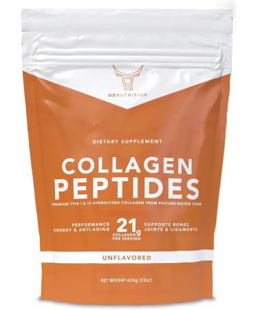 OX Collagen Powder for Women Men (22oz) Type I & III Flavorless & Odorless Easy-Mix Hydrolyzed Peptan Protein Peptides Joint Hair Skin & Nail Support Gluten-Free Non-GMO Keto Paleo Grass-Fed Kosher - Buy Online on GoSupps.com