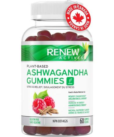 Renew Actives Ashwagandha 100MG per 4 Gummies Memory Focus & Energy Boost Traditionally Used as a Rejuvenative Tonic Vegan Herbal Adaptogen Made in Canada 60 Gummies - Buy Online on GoSupps.com