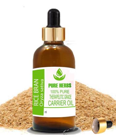 Pure Herbs Rice Bran Oil (Oryza Sativa) Pure & Natural Therapeutic Grade Carrier Oils with Dropper (30 ml)