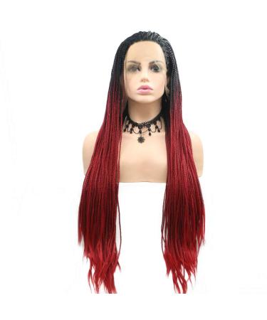 Drag queen afro america box braided wigs black roots ombre mermaid red synthetic lace front wigs for women women cosplay party long braids hair - Buy Online on GoSupps.com
