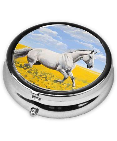 Horses Running Art Mini Round Pill Box | 3 Compartment Travel Medicine Organizer | Portable Pill Case for Home & Office - Buy Online on GoSupps.com