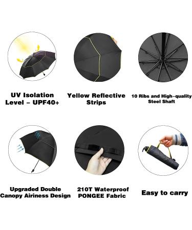 KAMAIXUN 62 Inch Oversize Windproof Golf Umbrella - UPF 40+ Compact & Lightweight for Sun & Rain - Portable for Travel - Men & Women - Black - Buy Online on GoSupps.com