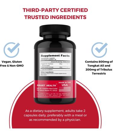 Tongkat Ali Men's Health Supplement - 800mg Tongkat Ali & 200mg Tribulus - Vegan Gluten-Free Non-GMO - 60 Capsules for Vitality & Performance Support - Buy Online on GoSupps.com