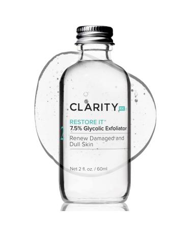 ClarityRx Restore It 7.5% Glycolic Acid Face Serum  Plant Based Exfoliating Treatment  Paraben Free  Natural Skin Care (2 fl oz)