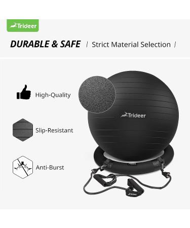 Trideer Ball Chair 65cm with Base & Bands | Exercise & Stability Ball for Home Gym | Balance & Abs Workout | Relieve Back Pain | Black - Buy Online on GoSupps.com