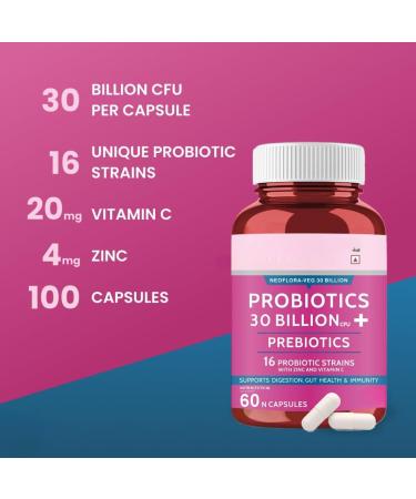 Probiotics Supplement 30 Billion for Women & Men Supports Digestion Immunity Support Cleanse - 60 Veg Capsules - Buy Online on GoSupps.com