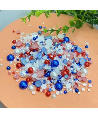50g AB Color Mix Flatback Resin Rhinestones & Pearls for DIY Crafts - White/Red/Dark Blue Series - Buy Online on GoSupps.com