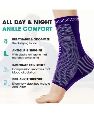 Modvel Foot & Ankle Brace Socks - Compression Sleeve for Sprained Ankle Support Tendonitis & Arthritis - Adjustable Ankle Brace for Men & Women - Sports & Running - Small T Purple - Buy Online on GoSupps.com