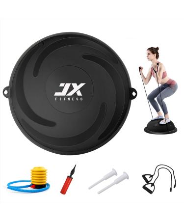 JX FITNESS 58cm Balance Half Ball Trainer, Stability Exercise Yoga Half Ball with Resistance Bands & Pump - Improve Core and Ab Strength with Full Body Home Gym Workouts Or Fitness Training black
