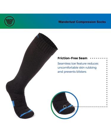 Wanderlust Everyday Compression Socks - Men & Women Support Stockings, Black-blue, Large - Buy Online on GoSupps.com