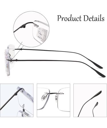 Bezax Borderless Men's Reading Glasses - Progressive Multifocus Square HD Lens Elastic Hinge +1.0 to +3.0 - Stylish Vision for Older Readers - Buy Online on GoSupps.com