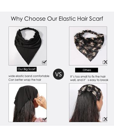 6 Pack Boho Triangle Hair Scarf Headbands for Women - Non Slip Elastic Kerchief Bandana Set with Clips, Solid Colors - Ideal for Teen Girls - Buy Online on GoSupps.com