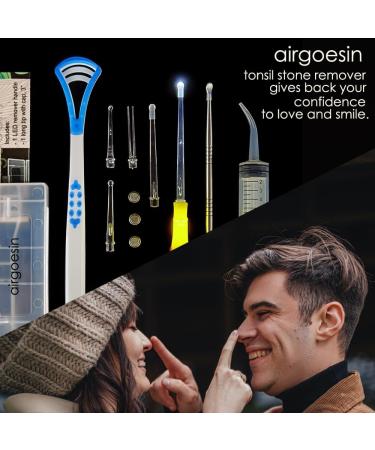 Airgoesin Professional Tonsil Stone Remover Tool with LED Light | Stainless Steel Tonsillolith Pick & Oral Care Irrigation Syringe | Yellow Tongue Cleaner Scraper - Buy Online on GoSupps.com