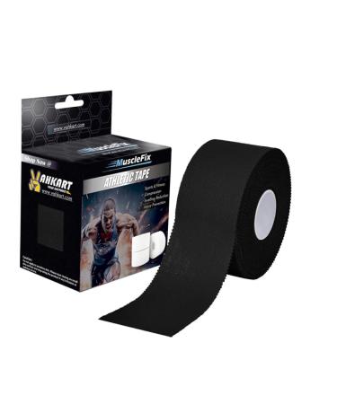MuscleFix Athletic Tape for Ankle Wrist & Joint Protection Easy-tear Breathable Soft Cotton Best Adhesive Medical Tape for Athletes & Trainers (5cm Black)