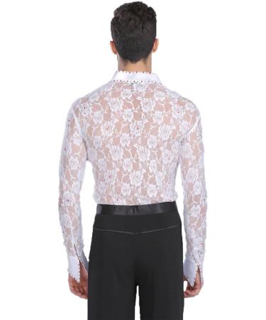 BOZEVON Men's Classic Latin Dance Shirt & Pants Costume - Lace Performance Outfit for Jazz Dancing - White - Buy Online on GoSupps.com