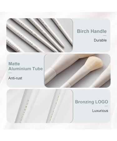 Rownyeon 12pcs White Grey Makeup Brush Set - Professional Synthetic Brushes for Foundation, Blending, Powder, Blush, Concealer, and Eyeshadow - With PU Leather Roll - Buy Online on GoSupps.com