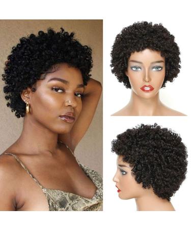 Ms Taj Short Human Hair Afro Wigs for Black Women Brazilian Virgin Short Curly Afro Wigs Human Hair 150% Density Natural Black (style two) (Natural Black, afro kinky) Natural Black afro kinky