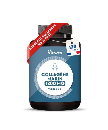 Collag ne Marin Hydrolys 1200 mg - Source de Collag ne 100% Pure Types I & III - 120 g lules - Peptides de Collag ne Hydrolys - lasticit & Fermet de la Peau - Fabriqu en France - Vitavea
