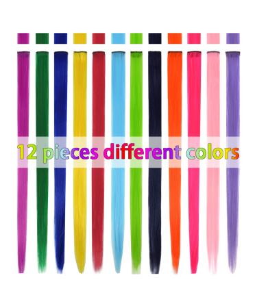 12-Piece Colored Hair Extensions Clips - 22 Inch Rainbow Clip-In Synthetic Hair for Women & Girls | Cosplay & Fashion Party Accessories - Buy Online on GoSupps.com