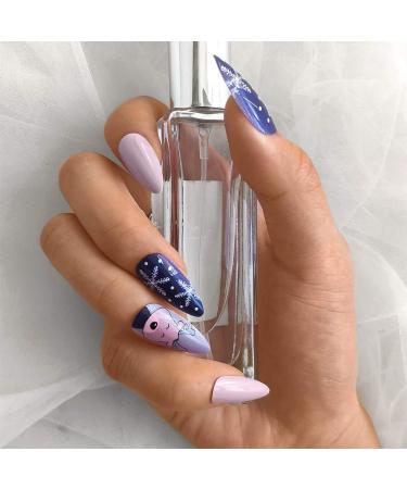 Sethexy Christmas Matt Almond False Nails - Snowflake Press On Acrylic Art | 24 Complete Cover for Women & Girls - Style 5 - Buy Online on GoSupps.com