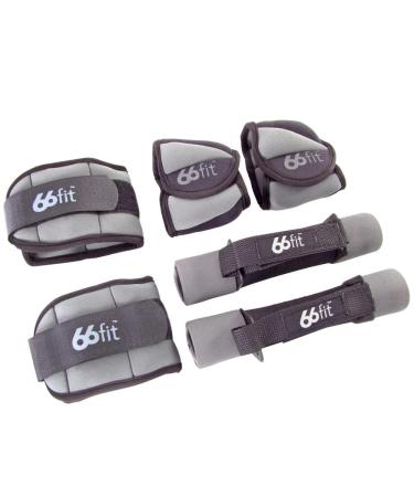 66fit Ankle/Wrist and Dumbbell Weight Set 6 Pieces - Grey/Black For Walking Jogging Running Workout Single Bed