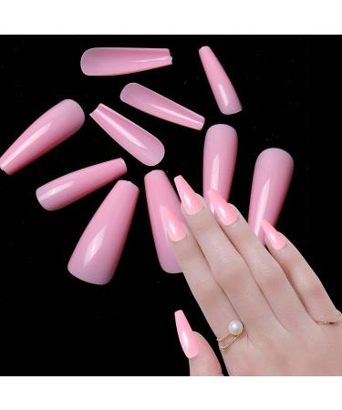 Siusio 400 Colorful Coffin Full Cover Press-On Acrylic Nails - Extra Long Pink Ballerina Artificial Tips for Women & Girls Nail Art Decoration - Buy Online on GoSupps.com