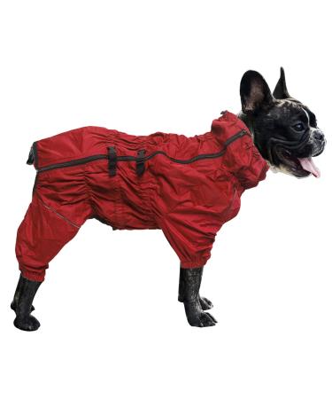 Minezi hundred coat high collar waterproof raincoat set with reflex strips and zippers suitable for all dog types red-red Small (backlong: 32-35cm) red