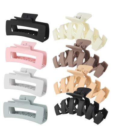 DEPROVE 8 Pack Large Claw Clips for Thick Hair Hair Clips for Women 5 inch Matte Claw Clips Hair Claw Clips for Long Hair Square Matte Claw Clips Neutral Hair Clips (Style 01)