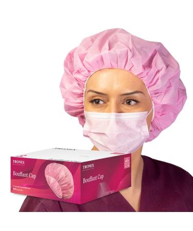 Tronex Pink Disposable 3 PLY SMS Heavy Duty Bouffant Hair Net Medical Surgical Caps Bakery Protective Head Hair Cover 24 Nurse Hairnets