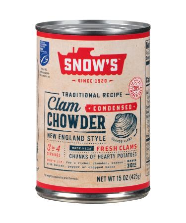 Snow's Condensed New England Clam Chowder, 15 oz Can (Pack of 12) - 4g Protein per Serving - Authentic New England Style Recipe Condensed Clam Chowder
