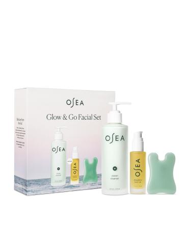 OSEA Glow & Go Facial Full Size Set - Includes Full Size Ocean Facial Cleanser (5oz) DayGlow Face Oil (1oz) Gua Sha Sculptor - Clean Beauty Set - Radiant Mother's Day Gift Set Face Set