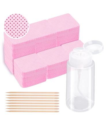 Beloving 1080 pieces of nail polish remover pads for gelails lint -free zelettes for nails nail wipes with pump dispenser bottle and orange nail skin sticks pink pink