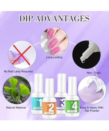 Dip Powder Nail Kit - 4 Color Starter Set with 4 Dipping Powders & 4 Liquid Polishes - Purple Blue Acrylic System - Buy Online on GoSupps.com