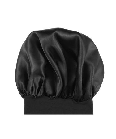 Milisten Satin Sleep Cap Elastic Wide Band for Good Sleep Black