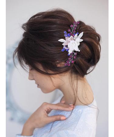 IYOU Flower Wedding Hair Comb Pink Crystal Hair Accessories Leaf Pearl Prom Bridal Headpiece for Women - Buy Online on GoSupps.com