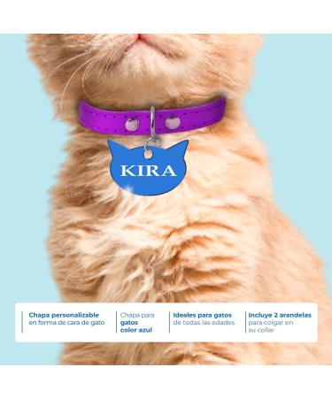 Ibera Gifts - Personalized Engraved Cat Head Collar Name Tag Medallion for Small to Large Cats - Custom Blue Plaque Tag - Buy Online on GoSupps.com