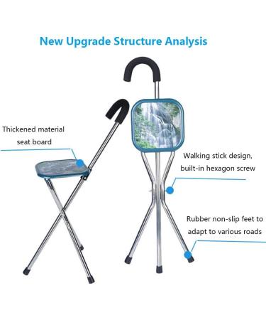 Stainless Steel Triangle Folded Walking Stick with Seat Foam Sponge Handle Rubber Feet ABS Material Texture Processing Elderly Walking Assistance Surprise Gift - Buy Online on GoSupps.com