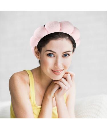 HOYDATE Puffy Spa Headband for Women - Pink | Soft & Padded Hairband for Makeup Removal, Shower, Skincare - Non Slip Sponge & Terry Towel Hair Band - Buy Online on GoSupps.com