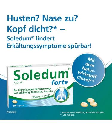 Soledum Capsules Forte | 20 Cold Capsules with Cineole for Respiratory Inflammation & Bronchitis Relief - Buy Online on GoSupps.com