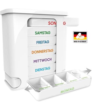 Kerpers 7-Day Pill Organizer | Made in Germany | 4-Compartment Medicine Box for Morning Noon Evening Night | 2-Piece Set (White & Colorful) - Buy Online on GoSupps.com