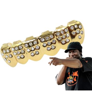 Gold Plated Hiphop Tooth Grillz Caps with Rhinestones Gold Plated Grillz Teeth - Copper Plated Gold Tooth Caps for Cosplay Costumes Portable Mouth Grillz Lower Teeth - Buy Online on GoSupps.com