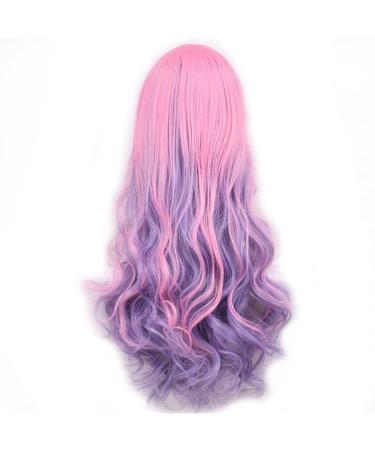 Sawekin Womens Long Cosplay Anime Wig - 28 Curly Harajuku Lolita Style Costume Wig for Halloween Cosplay - D-Light Purple/Pink - Buy Online on GoSupps.com