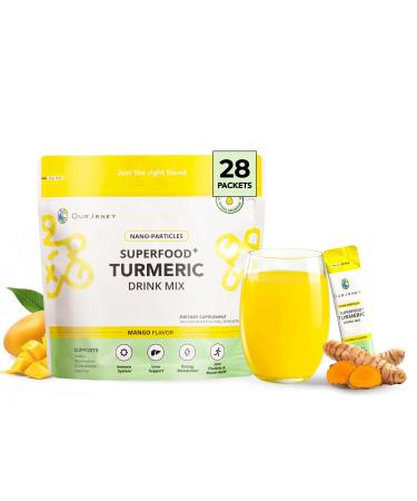 OurJrney Nano Turmeric Curcumin Drink Powder Supplements Mango Flavor Daily Morning Routine Immunity Wellness Shot Gut Health & Joint Support - No Added Sugar Vegan Gluten-Free Non-GMO 28 Sachets