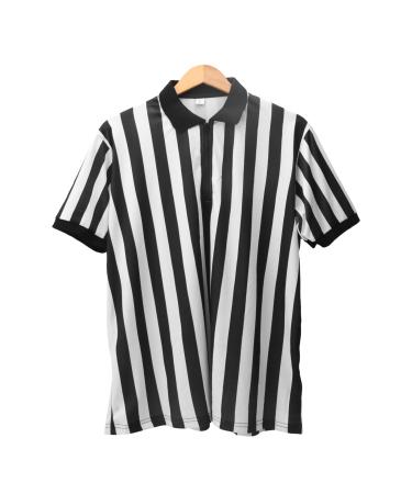 Yuehuamech official Umpire jersey for men referee shirt black and white striped with zipper crowded collar referee shirt for basketball football black/white L (60-65kg)