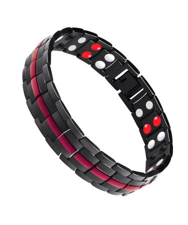 Jeracol Titanium Steel Magnetic Bracelets for Men 4 Element Double Row Strength Magnets Wristband Magnetic Brazaletes with Free Links Removal Tool & Jewelry Gift Box Black Red