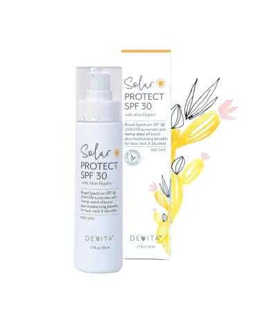 DeVita Solar Protect SPF30 Sunscreen For Face  Neck & Decollete with Aloe-Hyplex vegan age defying facial moisturizer cream with spf - for UVA/UVB - for dry mature normal skin