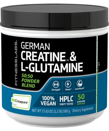 Fitness Labs Creatine and L-Glutamine, 500 Grams | Contains Only Pure Creapure Creatine Monohydrate & USA-Made Fermented Glutamine 1.1 Pound (Pack of 1)